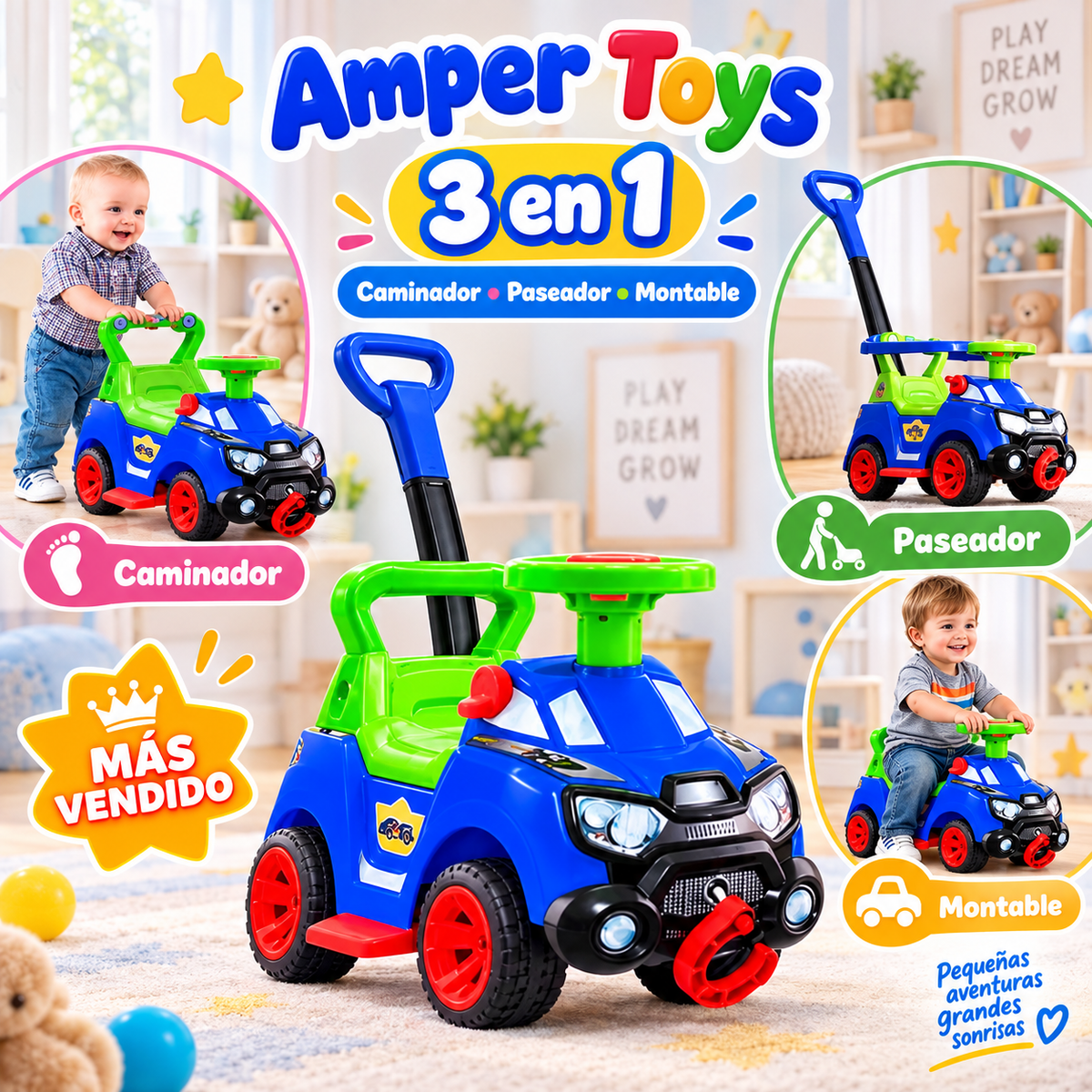 Carro Paseador y Montable 3 en 1