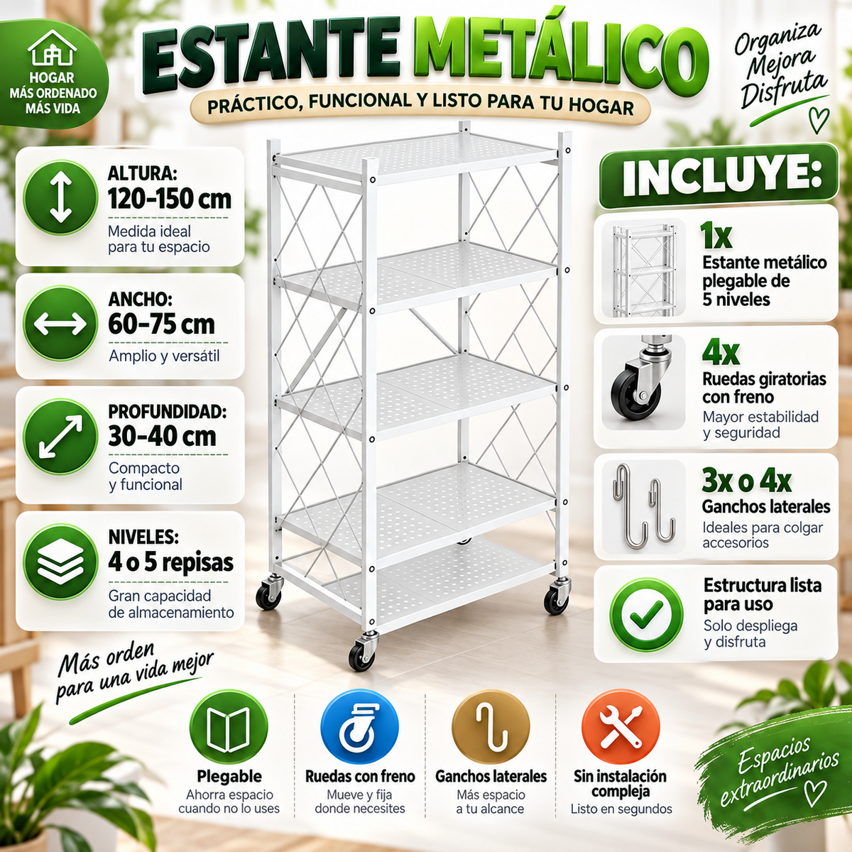Estante 4 Niveles Plegable Metalico