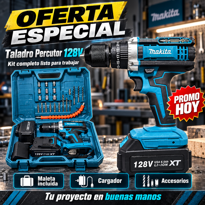 Kit Taladro Percutor 128v - 12 + Maleta con Accesorios