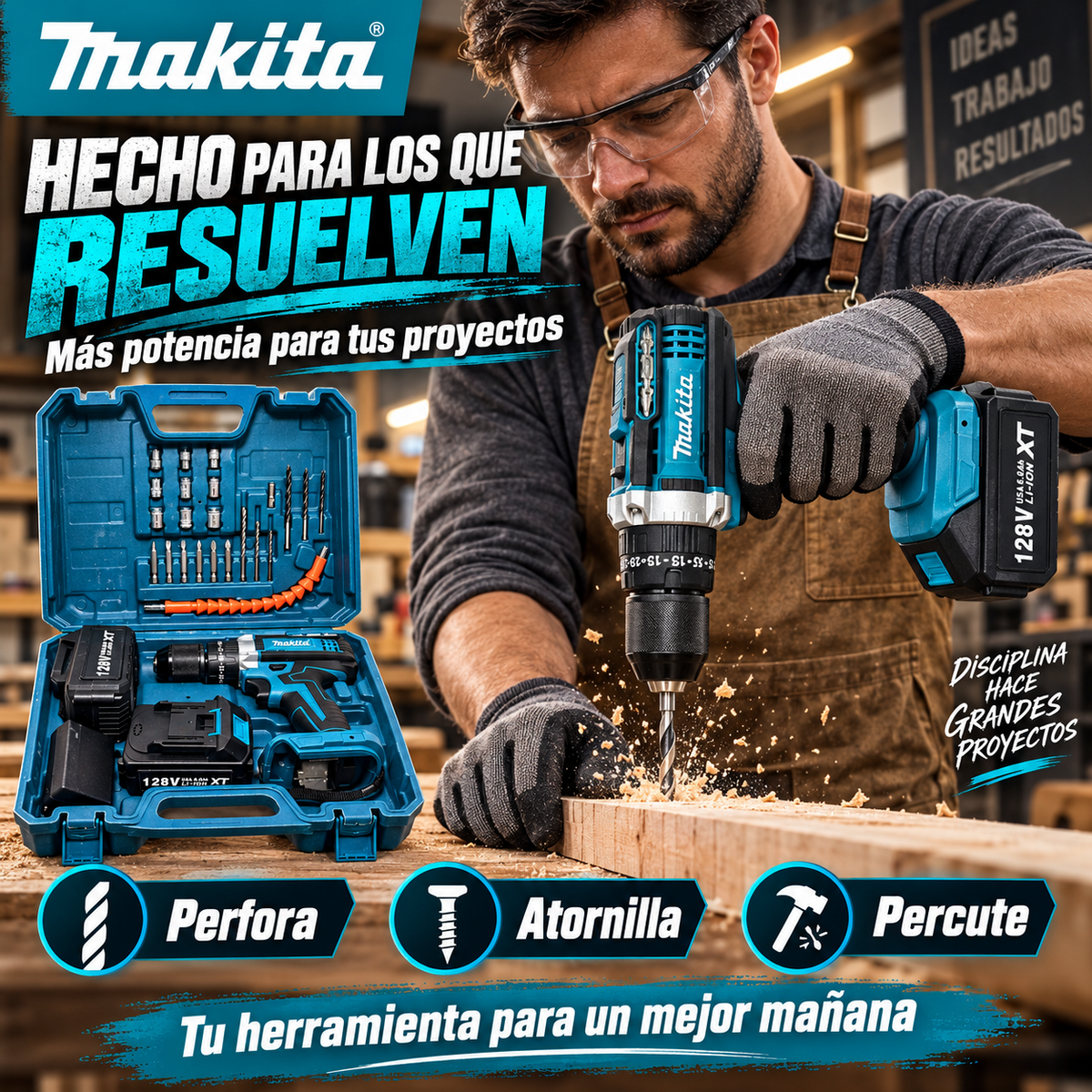 Kit Taladro Percutor 128v - 12 + Maleta con Accesorios
